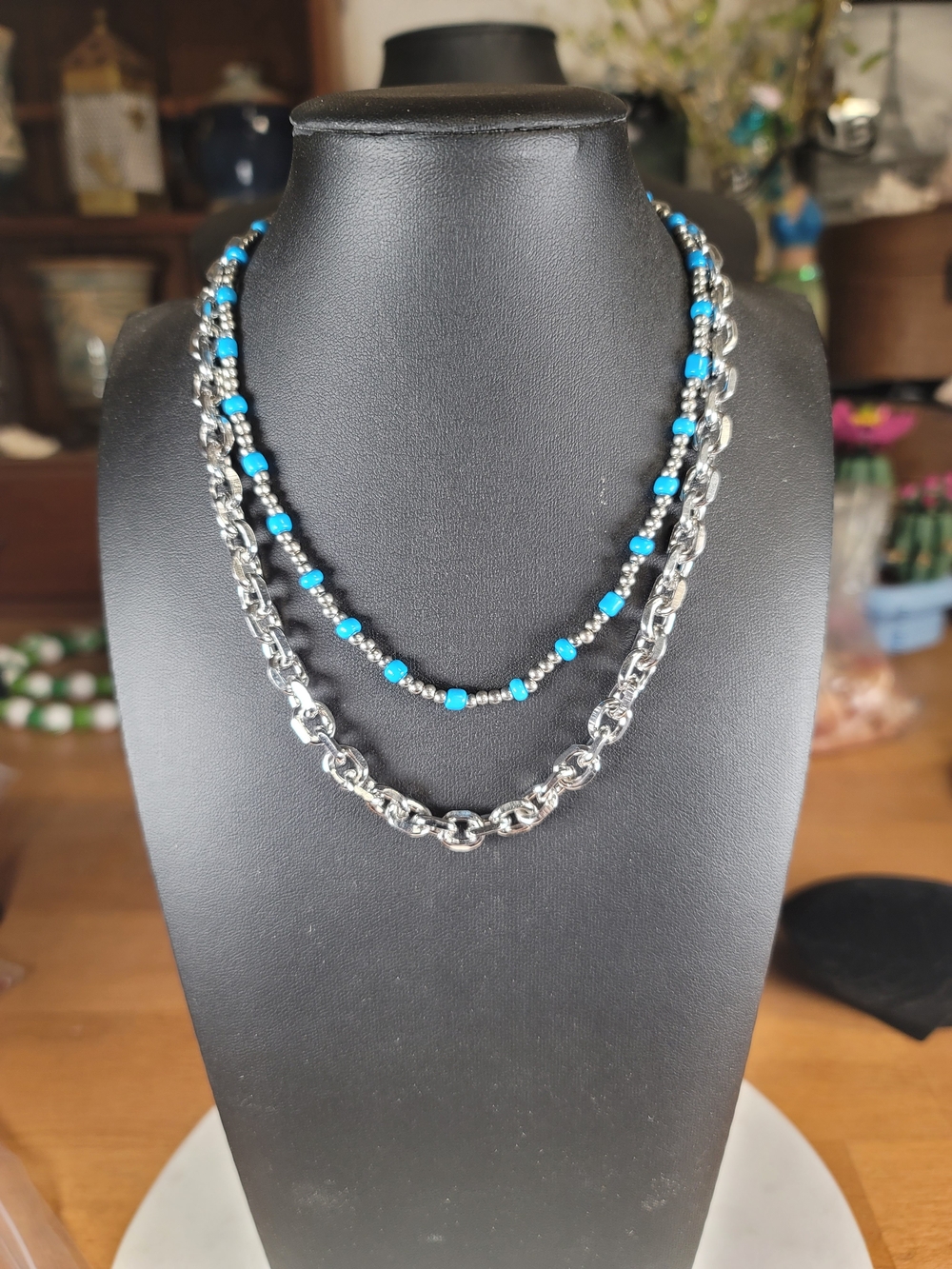 paparazzi Silver Layered Necklace with Turquoise Beads
